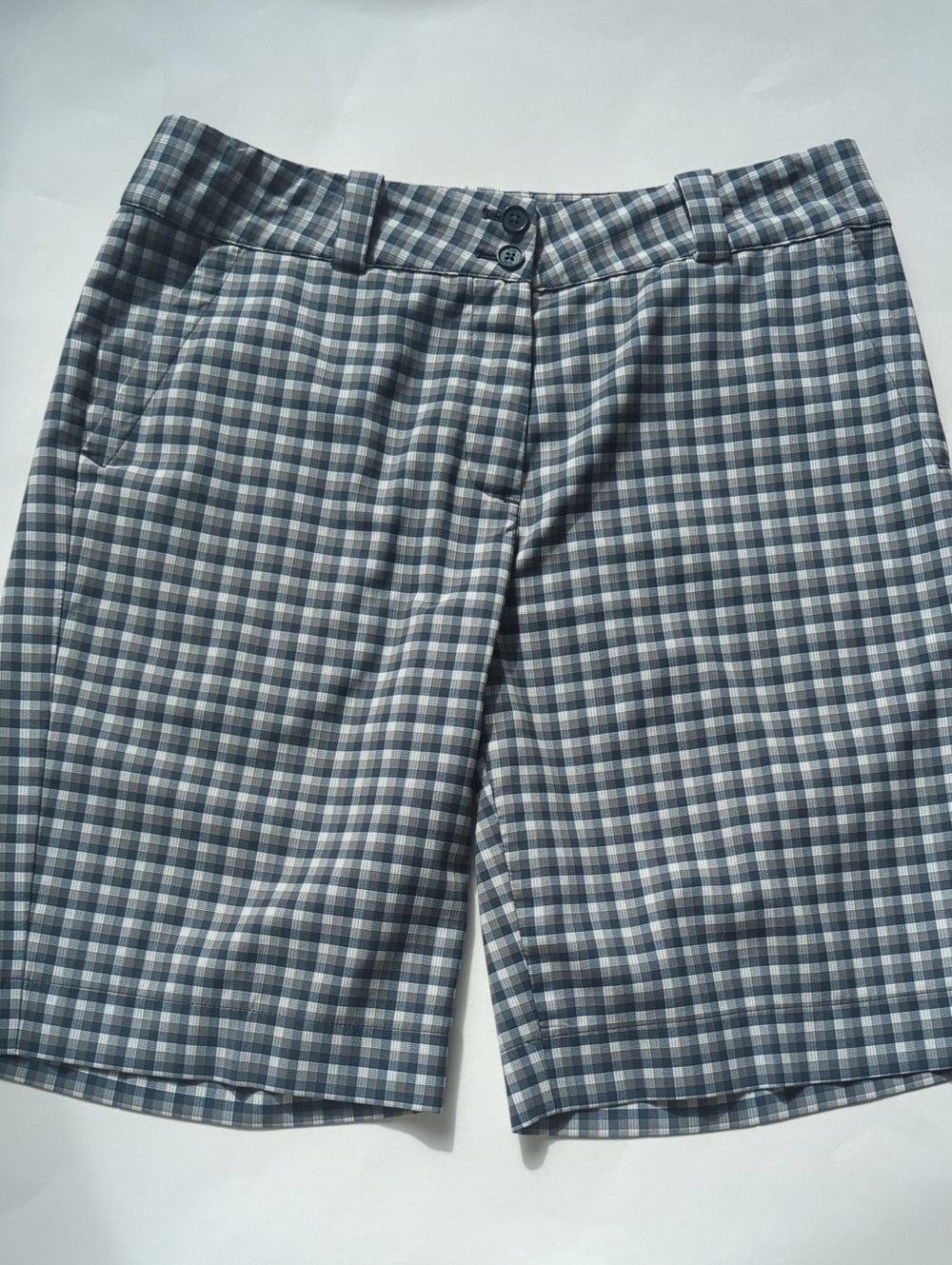 Nike Golf Dri-Fit Plaid Bermuda Shorts - Gray & Blue Medium